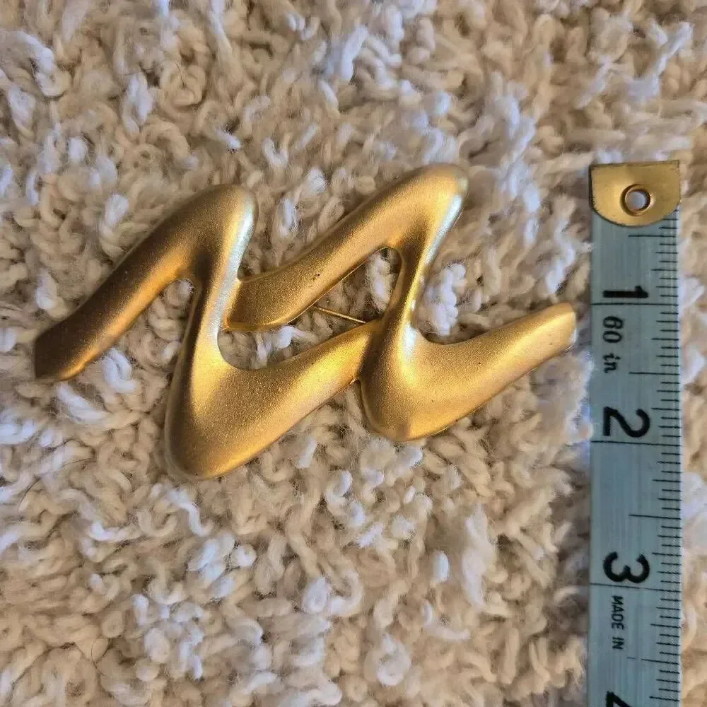 Vintage Brushed Gold Squiggle Pin Brooch